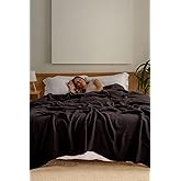 RAYME TEKSTIL Muslin Blanket - Pure 100% Turkish Cotton Airy Soft Light Versatile Gauze Throw Blanket for Bed, Couch, Sofa (Black, California King Size (95" x 125" inch))
