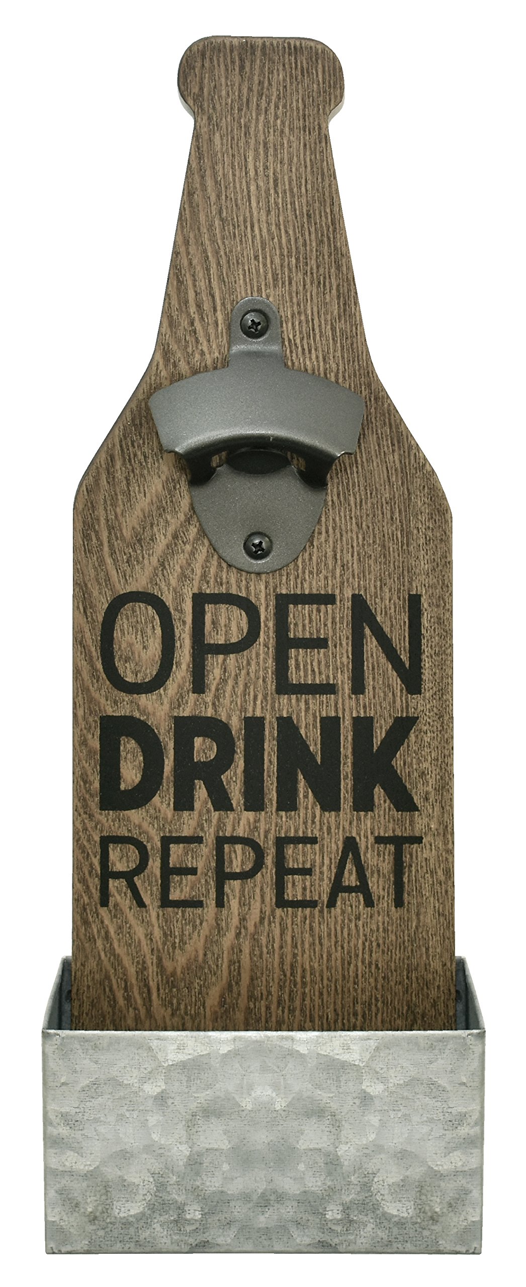 MCS Bar None Open Drink Repeat Beer Bottle Opener & Catcher Wall Art, 4.5"x13.5", Brown
