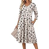 Zeagoo Women Casual Dress 3/4 Sleeve Casual Loose Midi Dress