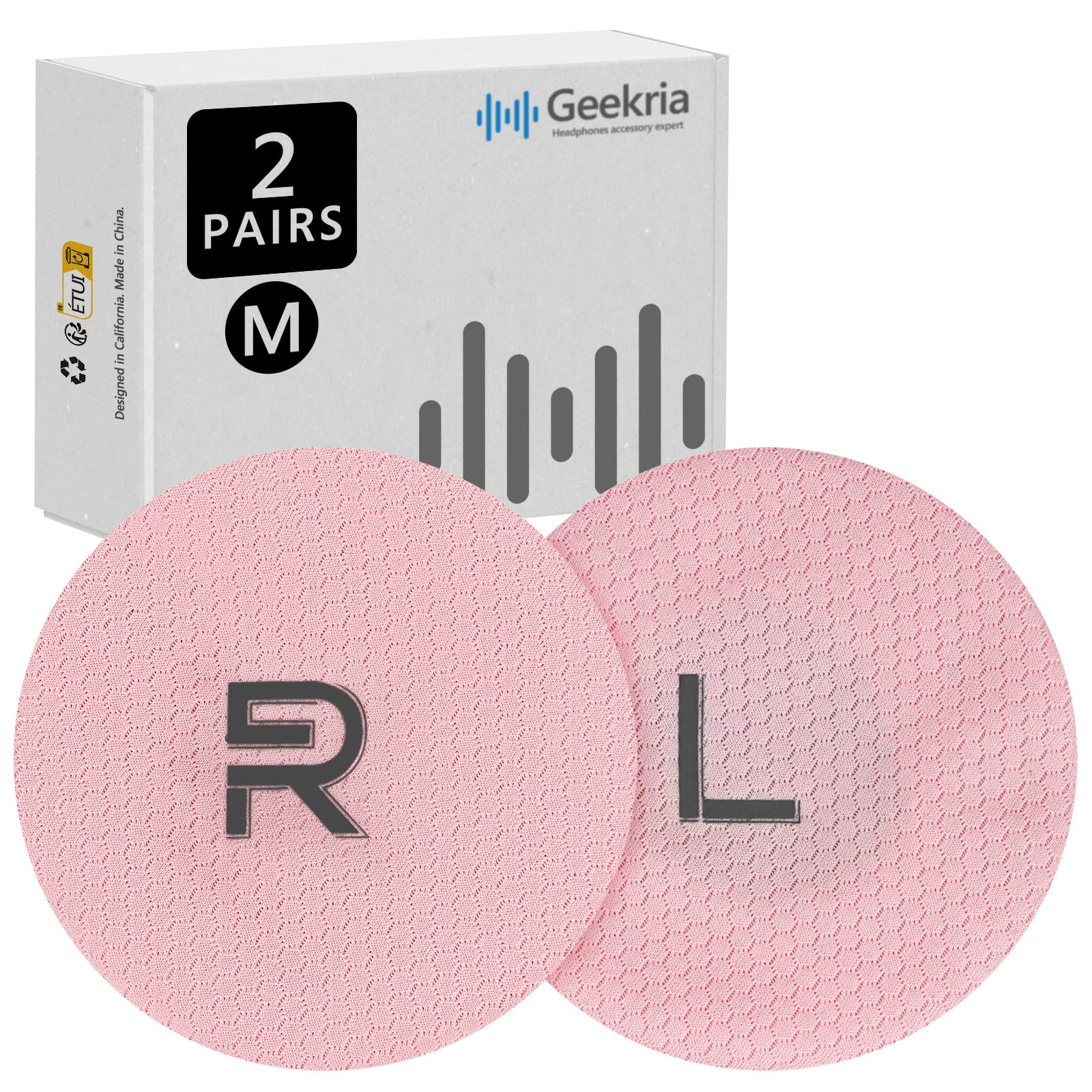 Geekria 2 Pairs Mesh Fabric Headphones Ear Covers - Product Safety Certified - Washable & Stretchable Earcup Protectors for Over-Ear Headsets, Sweat Pads for Gym, Gaming (M/Pink)