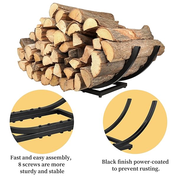 QIANG NI FIREPLACE WOOD HOLDER: 30 INCH FIREWOOD STORAGE SHELVES FOR YARD PATIO GARDEN – INDOOR CURVED LOG WOOD RACK FOR FIREWOOD
