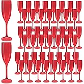 LEYIQU Champagne Flutes, Plastic Champagne Glasses for Wedding, Disposable Wine Glasses for Valentine’s Day Party Mimosa Bar Anniversary Event Drinks (48, Red)
