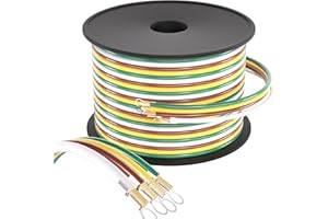 SUZCO 100Foot 4-Wire Enough 14AWG Trailer RV Boat Bonded Extension Wiring Cable, 4 Flat Wishbone Color-Coded SAE J1128 Harness Wire Spools Ideal for All Basic Wiring Trailers or Similar Applications