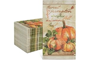 Homlouue 100Pcs Fall Napkins, 3 Ply Vintage Pumpkins Autumn Leaves Paper Napkins for Thanksgiving Fall Harvest Party Supply, Thanksgiving Pumpkins Guest Towels for Dinner Table Decor Kitchen Bathroom