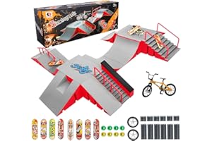 RNGODO Finger Skateboard Park Kits,14-in-1 Bigger Finger Skateboard Ramp Set with 14 Ramps,8 Fingerboards,1 Finger Bike, Skate Park Kit,Fingerboard Skatepark Half Pipe Toys Gifts for Ages 3+