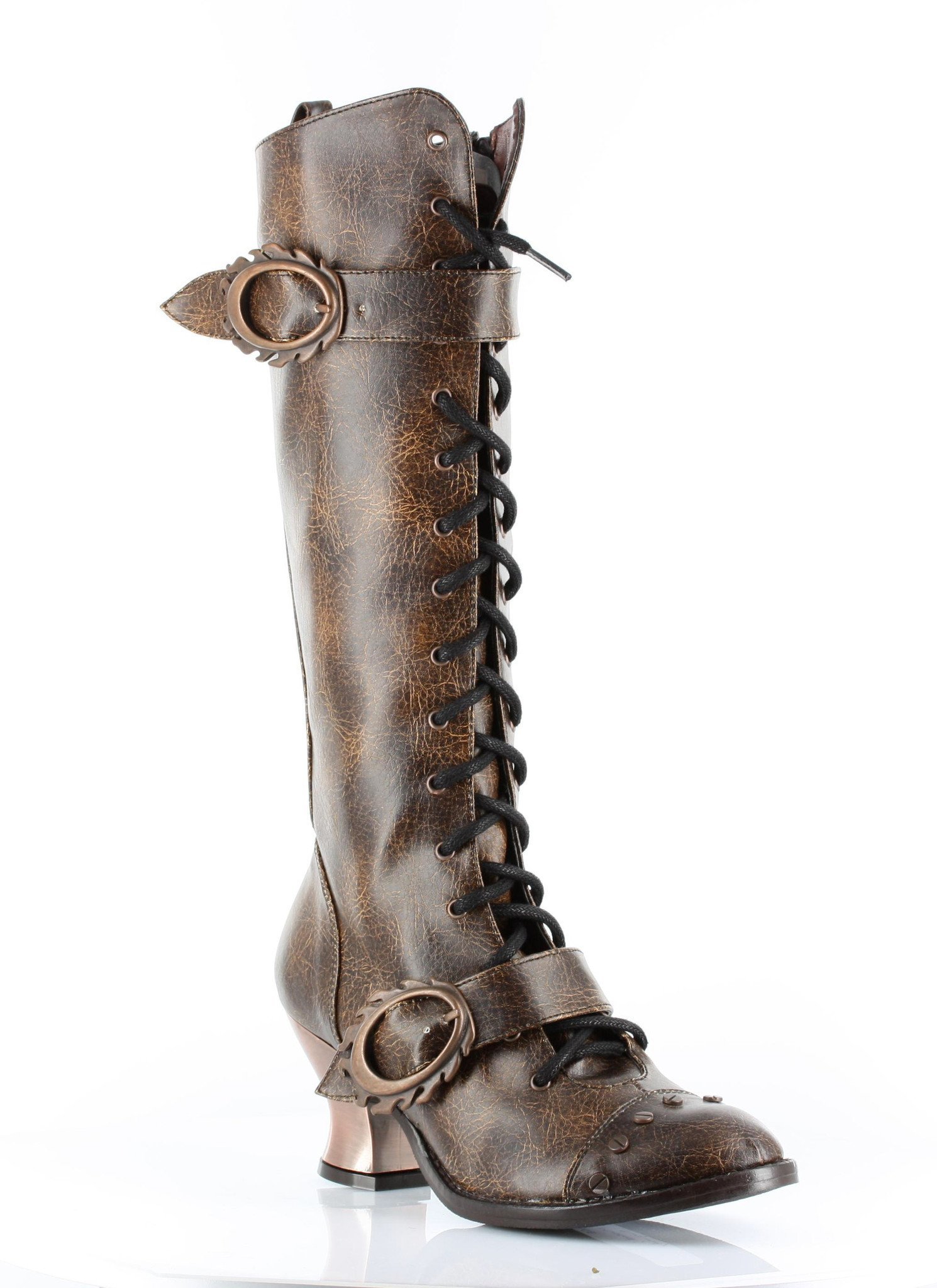 HADES Vintage Knee High Boot with Retro Style Lacing Burgundy