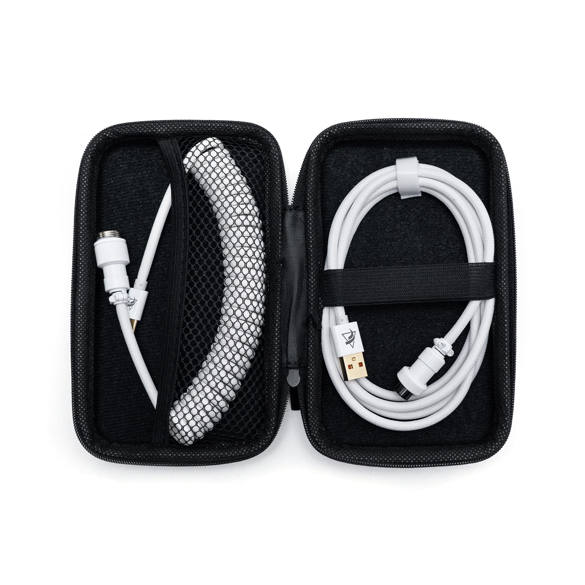 Formulamod USB C Coiled Keyboard Cable for Mechanical Keyboard,Coiled USB Aviator Cable for Keyboard, Pro Double Sleeved Cable with Storage Bag.(White)