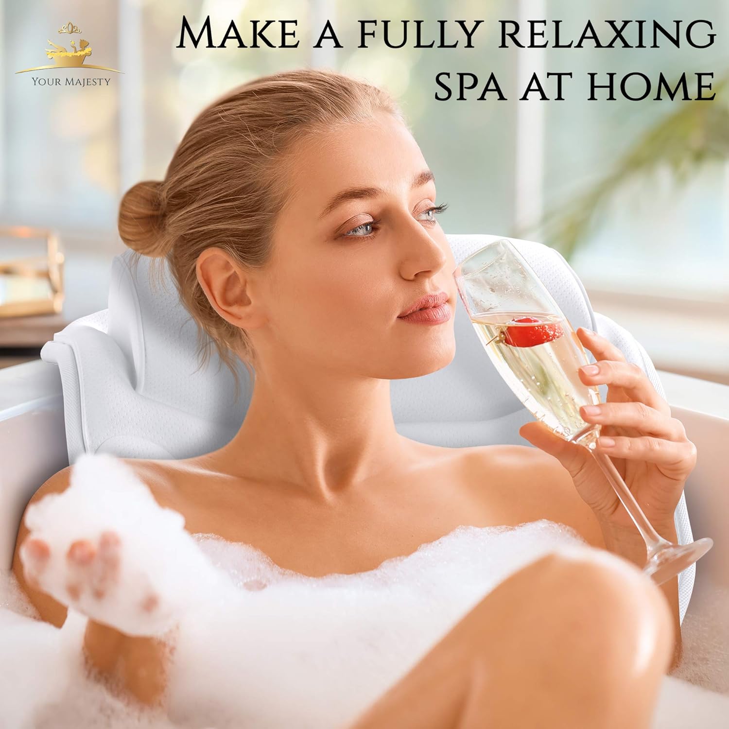 Premium Full Body Bath Pillow For Tub [22 Anti-Slip Suction Cups], Extra Soft Neck and Back Support to Relax and Unwind, QuickDry Fabric, Cooling Effect, Durable, Cushioned | With Machine Washable Bag : Beauty