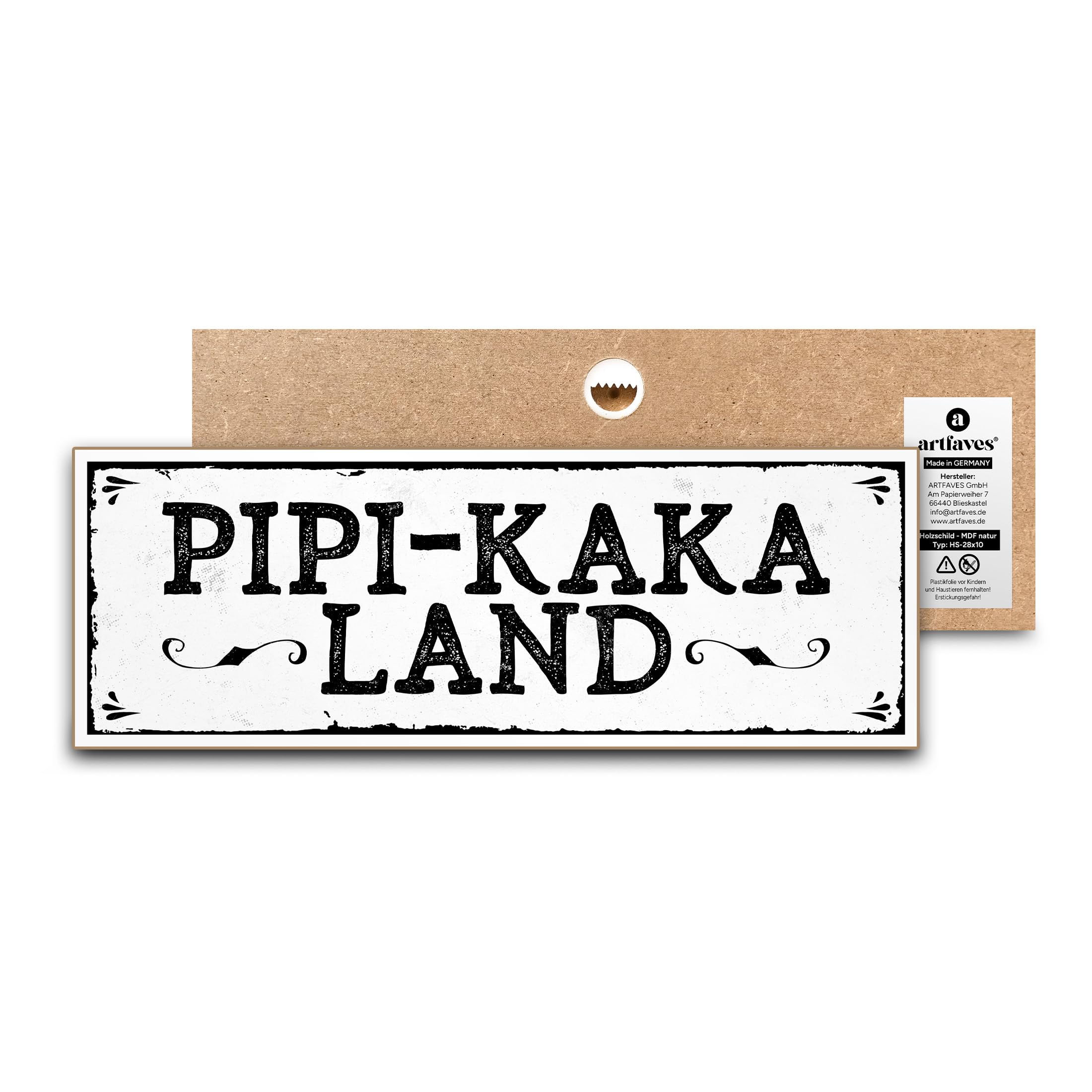 ARTFAVES Wooden Sign with Saying - PIPI-Kaka-Land - Vintage Shabby Decorative Wall Picture/Door Sign