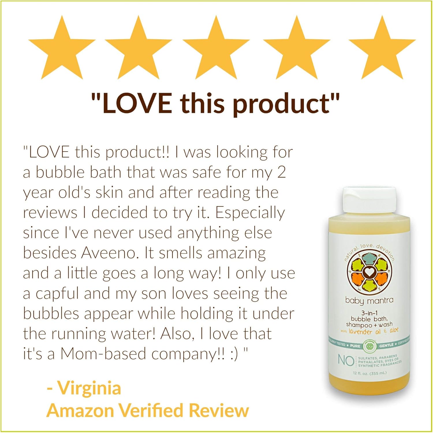 Baby Mantra 3-in-1 Bubble Bath, Shampoo and Body Wash made with Natural, Hypoallergenic, & EWG Verified Ingredients for Infants, Toddlers, and Kids with Sensitive Skin, 12 Fluid Ounces: Health & Personal Care