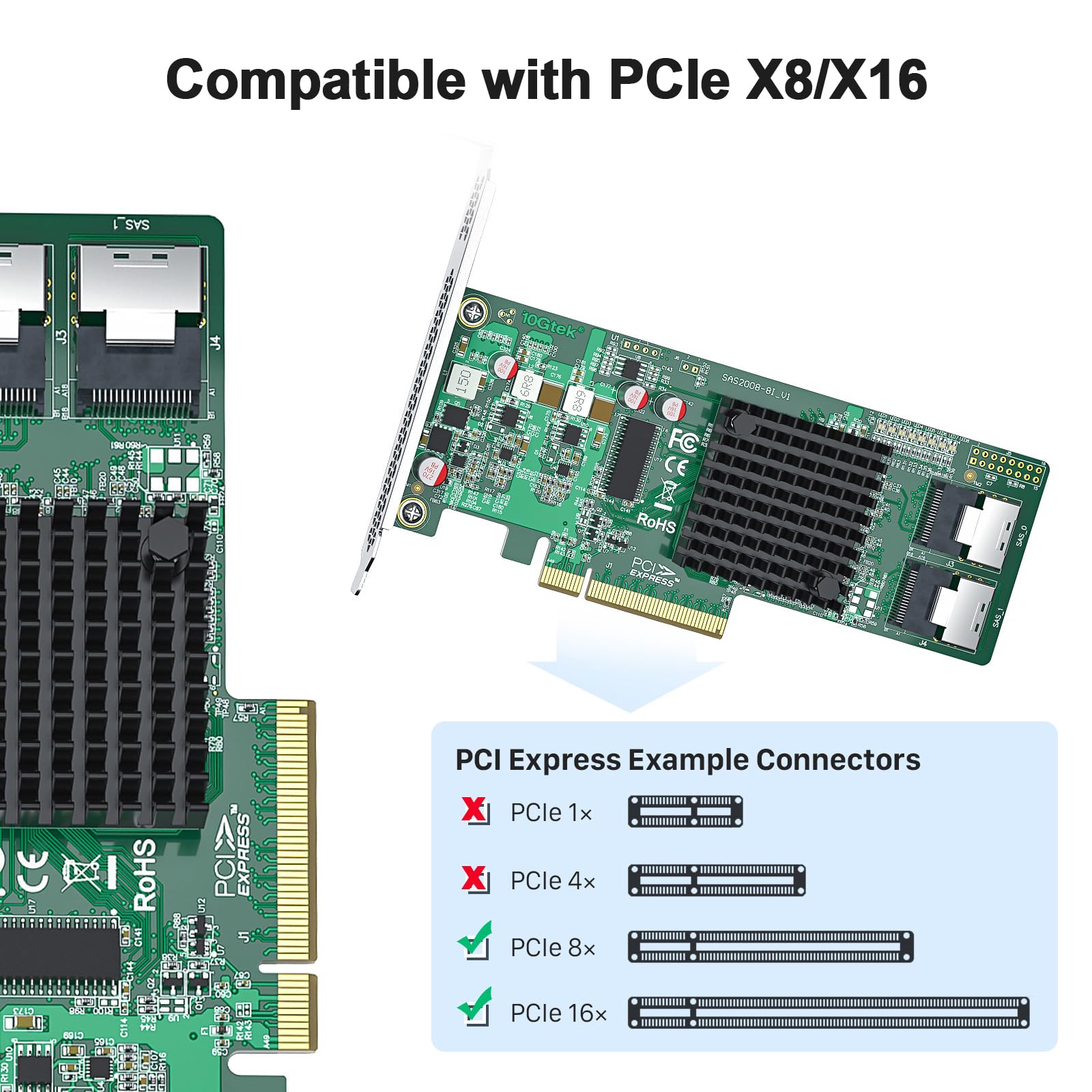 10Gtek Sas Raid Controller Pcie Card Showing Dual Sff-8087 Ports