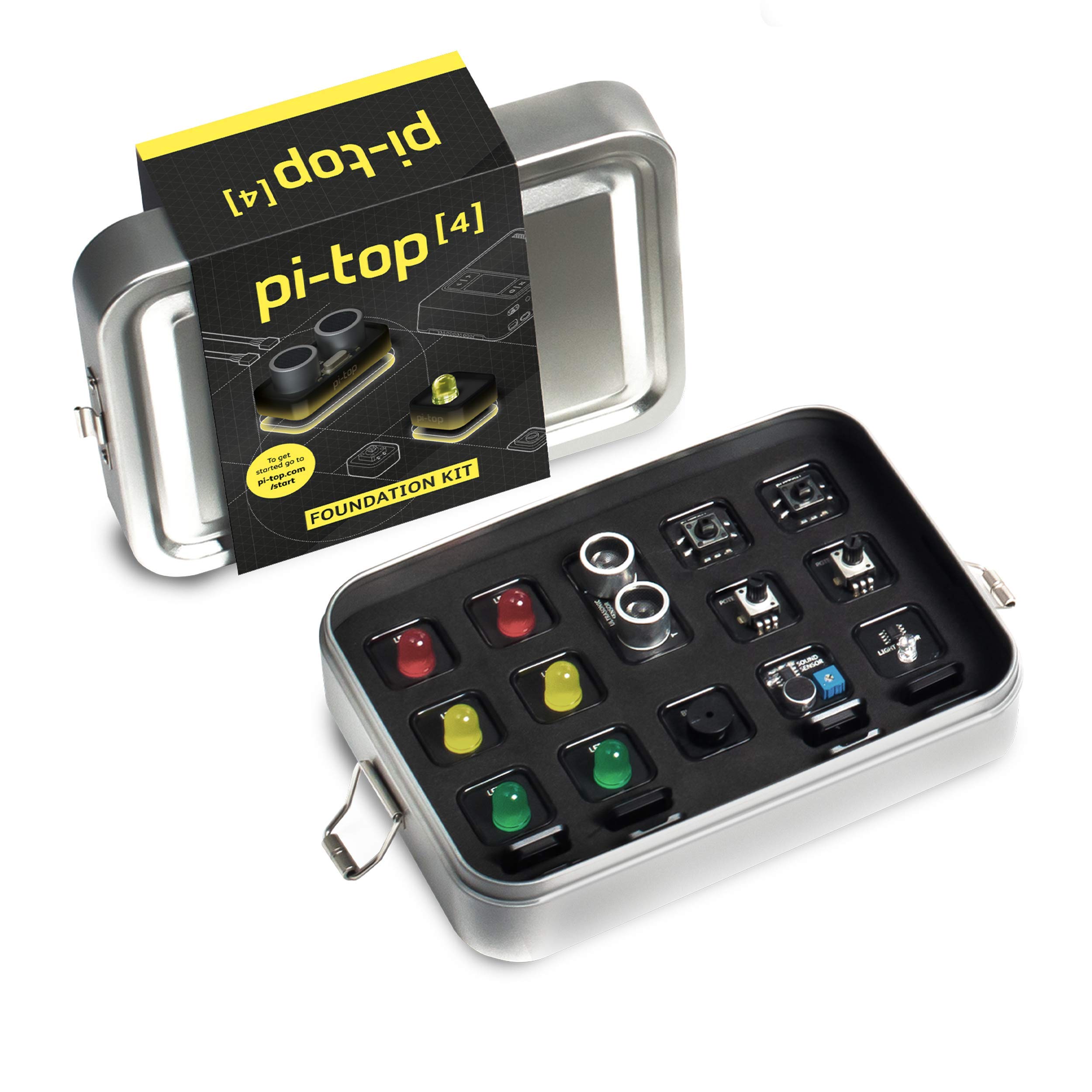 PI-TOP [4 Sensor Foundation Kit with 14 Programmable Components - LEDs, Ultrasonic Sensor, Light Sensor, Sound Sensor and LEGO Connectors. Compatible [4], Grove and Raspberry Pi