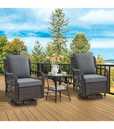 Swivel Rocker 3-Piece Patio Set: Chairs, Glass Table, PE Rattan