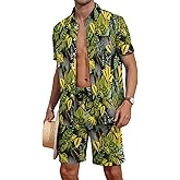 YTD Mens Flower Hawaiian 2 Piece Outfit Sets Short Sleeve Beach Casual Button Down Shirt and Shorts Suits