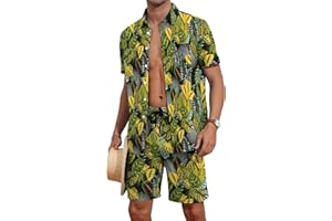 YTD Mens Flower Hawaiian 2 Piece Outfit Sets Short Sleeve Beach Casual Button Down Shirt and Shorts Suits