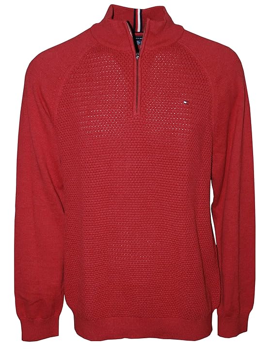 Tommy Hilfiger Men's Waffle Knit Quarter-Zip Sweater, Red XXL: Amazon.in: Clothing & Accessories