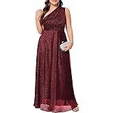 TIARALY Plus Size Formal One-Shoulder Maxi Dress Sparkly Sleeveless A-Line Prom Evening Gown Cocktail Gala Wedding Guest