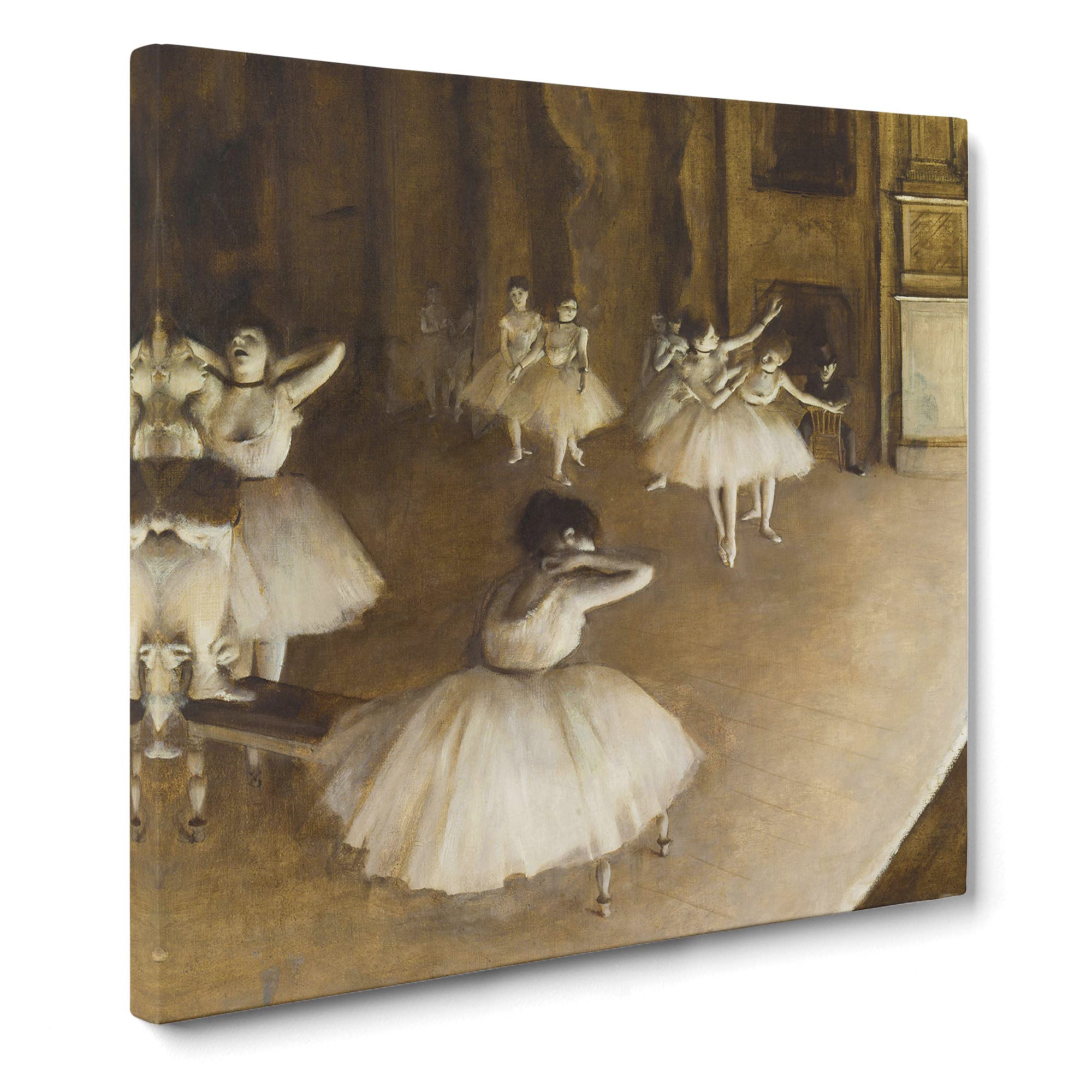 Ballet Rehearsal On Stage by Edgar Degas Canvas Print | Gallery Wrapped 30mm Frame Wall Art | 14x14 inches | Ready to Hang | Modern Picture | Living Room Bedroom Lounge Office