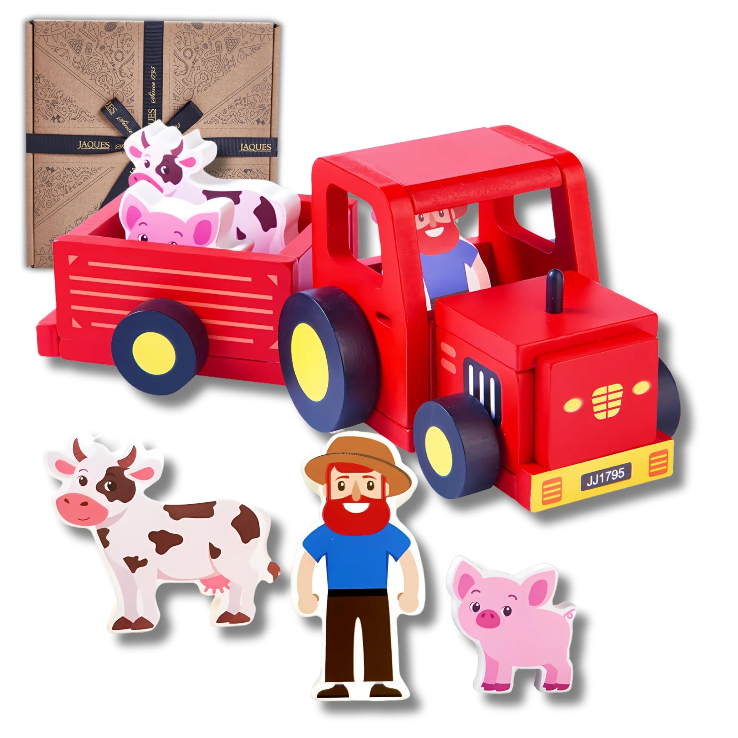 Jaques of London Wooden Tractor Toy | Red Tractor for 1 Year Olds | Wooden Toys for 2 Year Olds | Britains Farm Toys for Toddlers | Since 1795