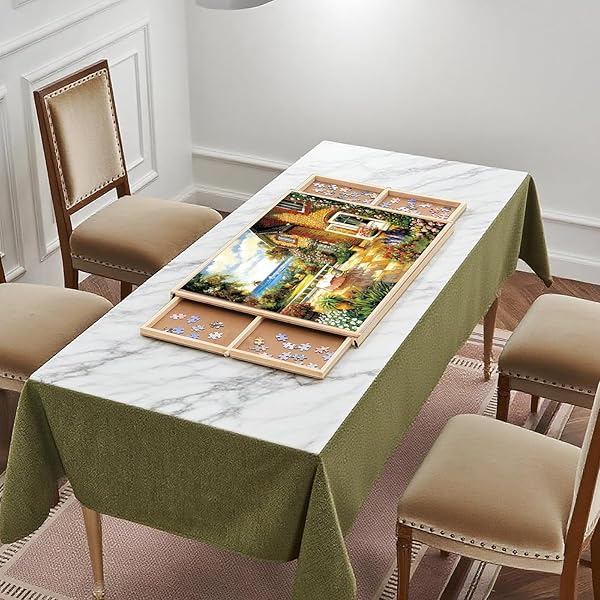 SMALL PUZZLE BOARD WITH LARGE DRAWERS & COVER MAT – PORTABLE 19.3″ X 24.8″ JIGSAW TABLE FOR ORGANIZED PUZZLING – IDEAL FOR SMALL PUZZLES(300-500PCS)