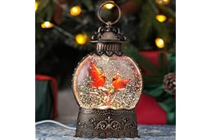 QUKULOV Snow Globe with Red Cardinals Bird, Light Up Christmas Snow Globes with Music Timer - USB Plug or Battery Operated Glitter Globe Indoor Christmas Decorations