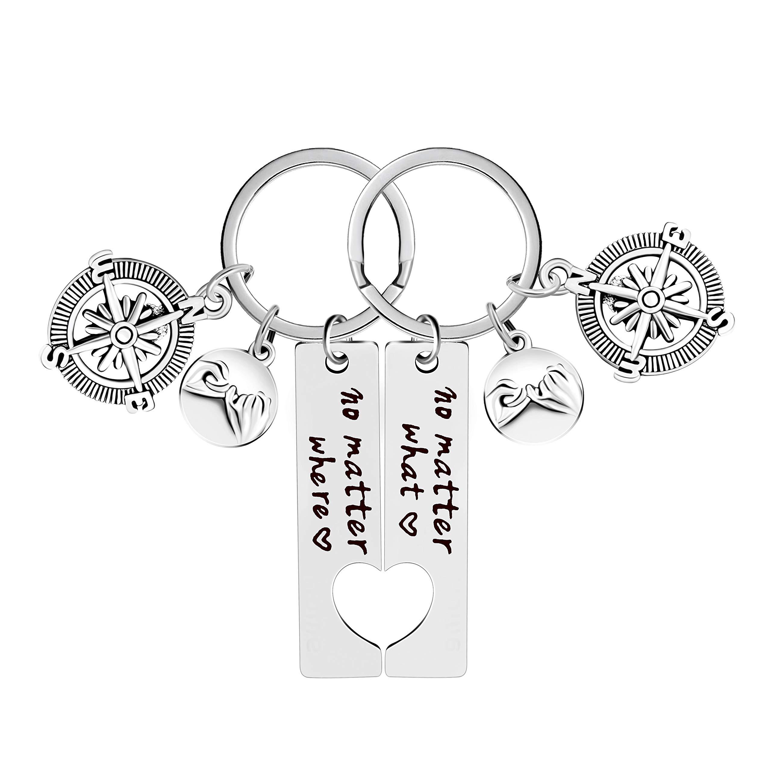 Uloveido No Matter What No Matter Where Keychain, Charms Long Distance Friendship Gifts for Friends Sister, Valentines Keyring