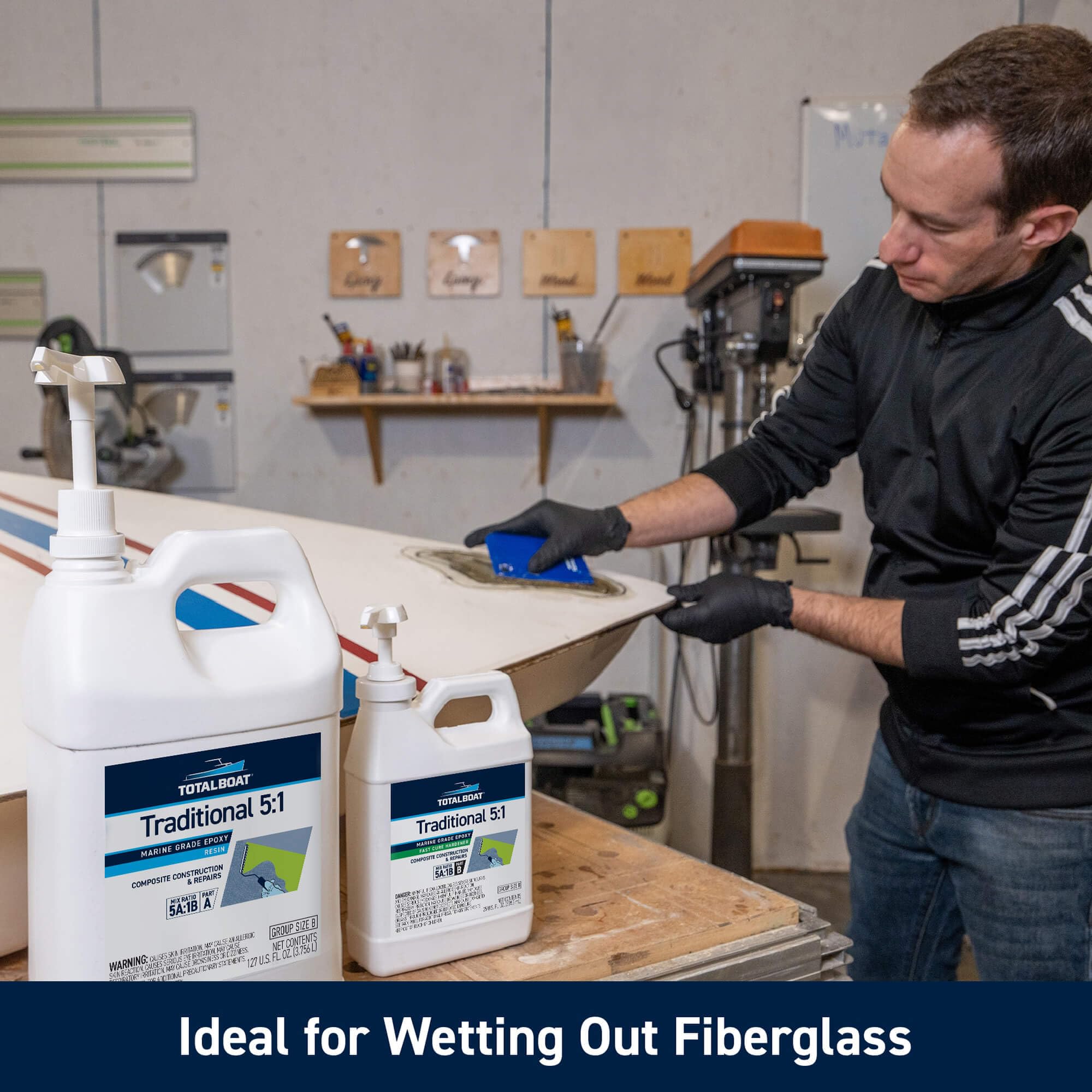 TotalBoat 5:1 Marine Epoxy Resin Kit for Bonding, Filleting, Coating, and Laminating - Use for Fiberglass, Wood, Carbon Fiber, Boat Building, Repairs, Woodworking (Gallon, Slow Hardener, Pumps)