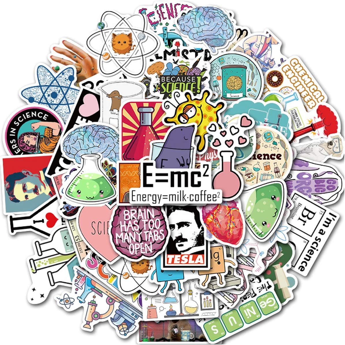 50Pcs Funny Science Laboratory Stickers Science Experiments Lab Sticker for Student Kids Laptop Skateboard Toy Stickers (Science Lab)