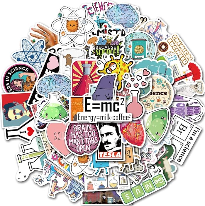 50Pcs Funny Science Laboratory Stickers Science Experiments Lab Sticker for Student Kids Laptop Skateboard Toy Stickers (Science Lab)