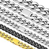 Hoyazvet Cuban Chain Stainless Steel Necklace for Men Women, 5/7/9/11MM Width, 18K Gold Plated/Black Metal/316L Stainless Steel Sturdy Curb Link Chain Necklaces, 18-30inch Length