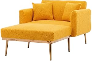 SULOPS Convertible Recliner Chair and Ottoman Set, 3 in 1 Modern Accent Chaise Lounge Chair Comfy Sleeper Chair Reading Chair with 2 Pillows for Living Room Home Office (Mustard Teddy)