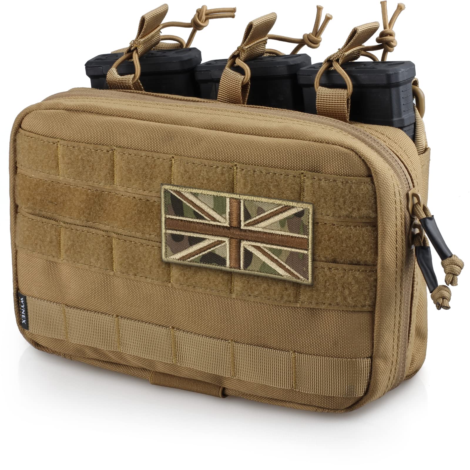 WYNEX Tactical Mag Admin Pouch, Molle Utility Tool Pouch Medical EMT Organizer with Triple Stacker Magazine Holder for M4 M16 Patch Included Khaki