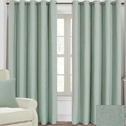 Homescapes Duck Egg Blue Luxury Linen Curtains Pair 228cm 90