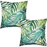 Wnoesat Green Tropical Leaves Outdoor Throw Pillow Covers Summer Palm Leaf Pillow Covers 18x18 Set of 2 Monstera Plant Pillow Cases Modern Farmhouse Cotton Linen Cushion Cover for Couch Sofa