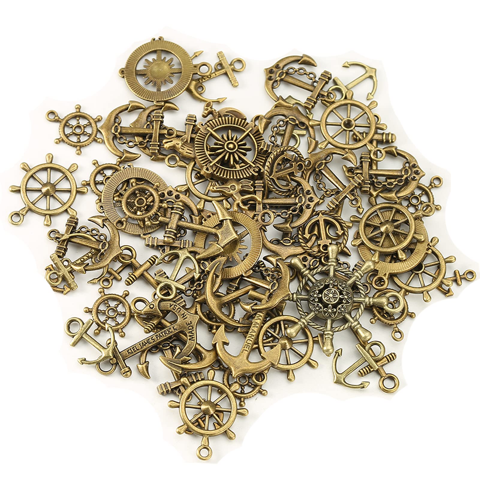 HERZWILD 100 g Anchor Charm Pendant Vintage Rudder Compass Steampunk for Jewellery Making Accessories Antique Necklace Bracelet DIY. (bronze-chuanmao)