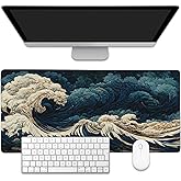 EOBKLAX Japanese Ocean Waves Large Gaming Mouse Pad,Waterproof Desk Mat for Desktop,Non-Slip Rubber Base Mousepad with Stitched Edges for Laptop Office and Home 35.4X15.7 Inch