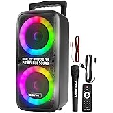 Dolphin Dual 12" Bluetooth Party Speaker - Portable Large Speaker with Wired Microphone, Multicolor LED Lights, USB Playback, Hi-Fi Amplifier, Powerful Bass, 5-Band Equalizer, Long-Lasting Battery