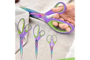 Scissors Set of 3, Multipurpose Scissors with Soft Grip, Sharp Blades, Great for Office, Craft and Family Use, Purple Green
