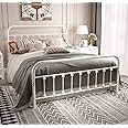 NACHTIMOOR Queen Platform Metal Bed Frame with Headboard and Footboard,Vintage Victorian Style Mattress Foundation, No Box Spring Required, Under Bed Storage (Queen, White)