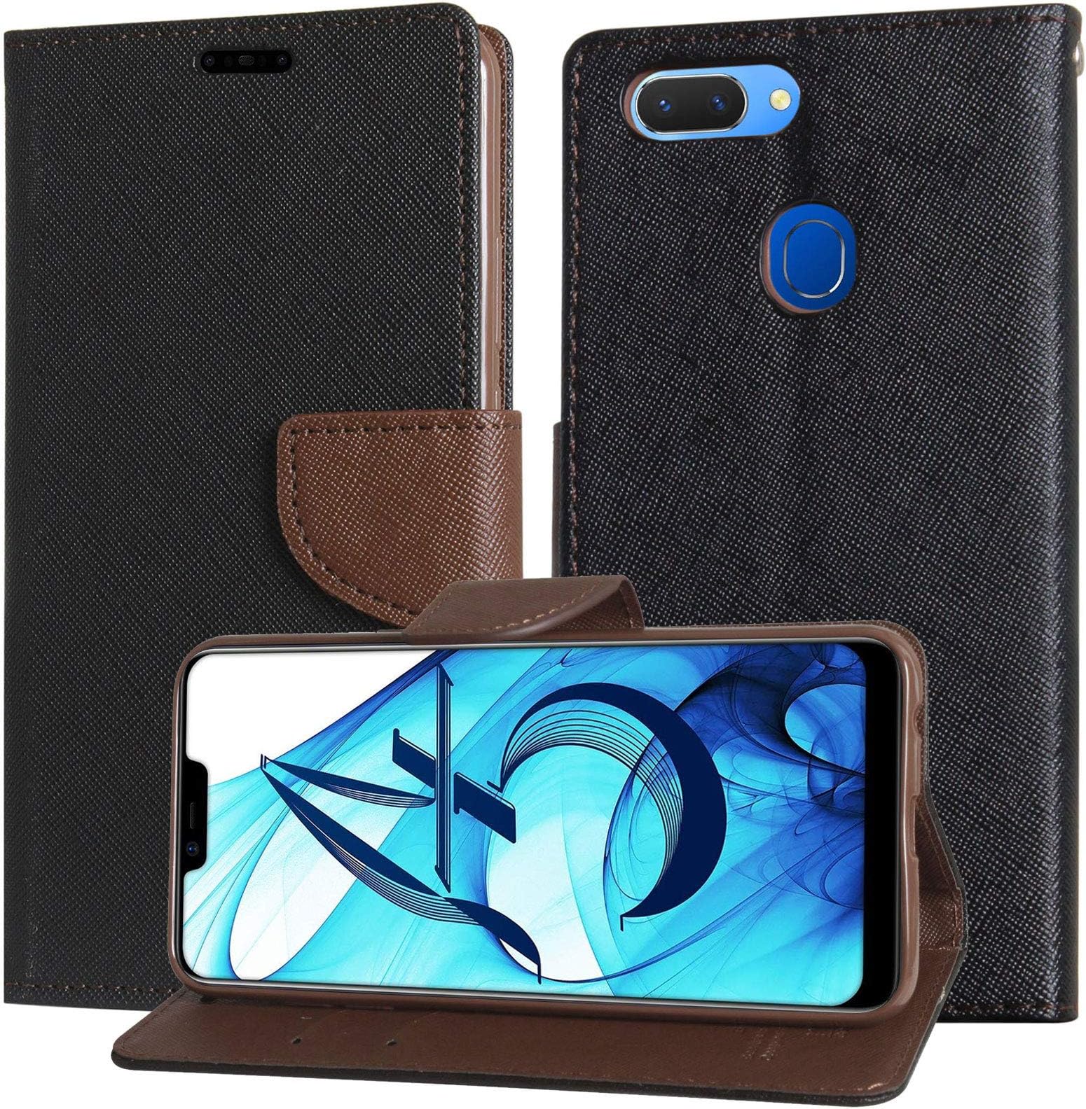 DMG Premium Wallet Case Flip Cover for Oppo A5 [Magentic Lock/Stand View/Card Slots] (Brown)