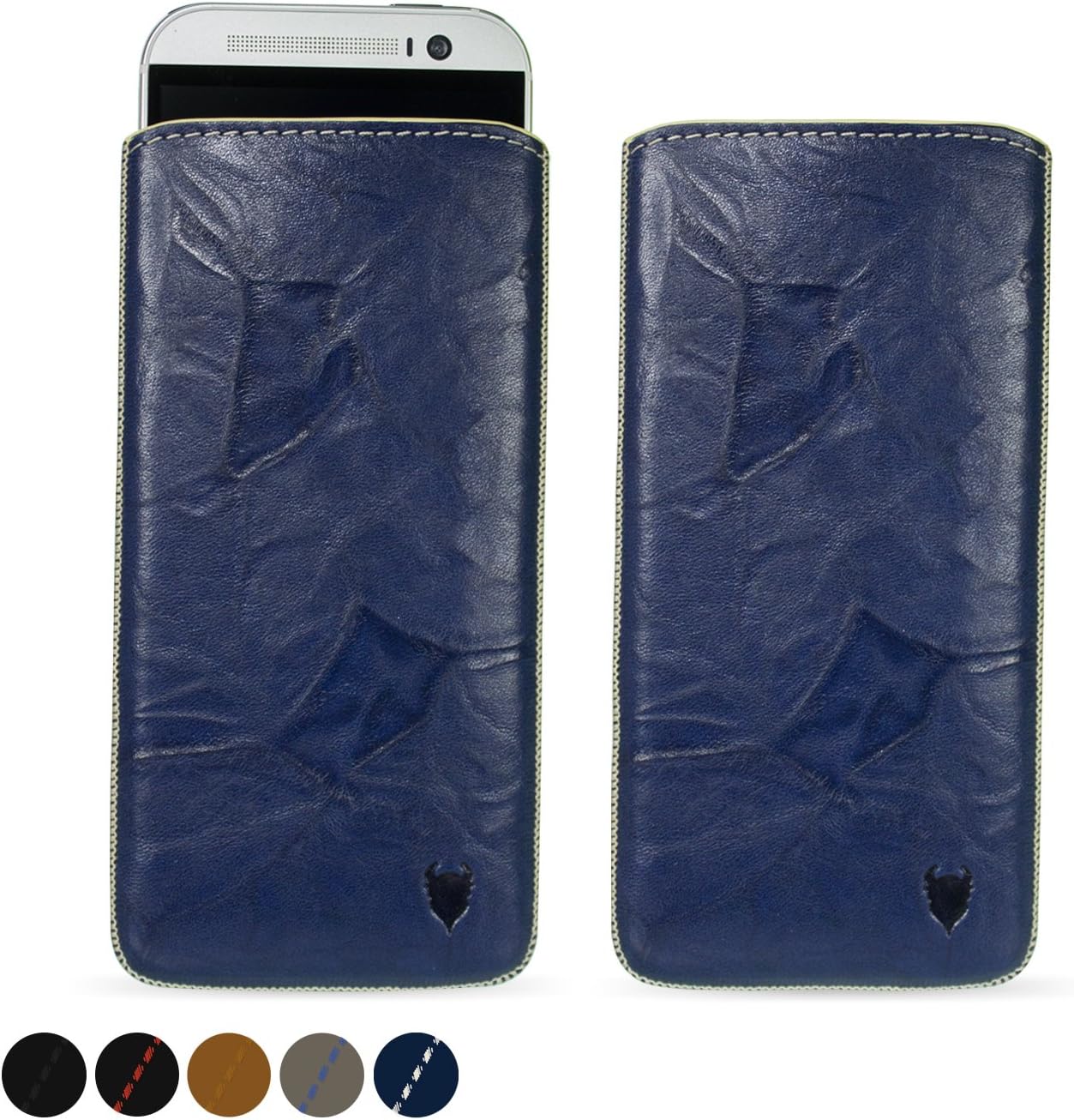 MediaDevil HTC One M8 Leather Pouch Case with Pull-Tab (Navy Blue) - Artisanpouch