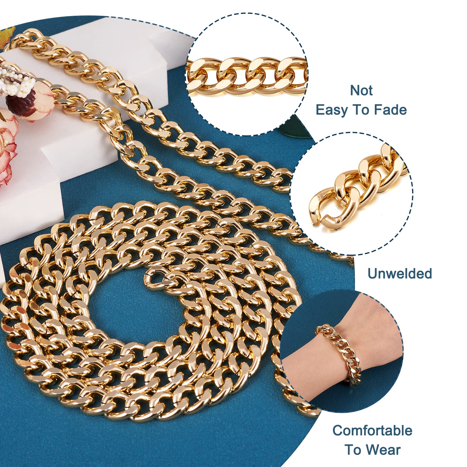 Craftdady 2Pcs Flat Chain Strap Gold Metal Purse Handbag Shoulder Body Replacement Strap 39.3