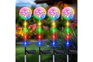 BONLION Solar Garden Lights Outdoor Decorations: 4 Pack Dandelion Flower Lights, 2 Modes Colorful 16 LED Landscape Light, Waterproof Artificial Flowers for Yard, Patio, Pathway Decor, Gifts for Women Mom