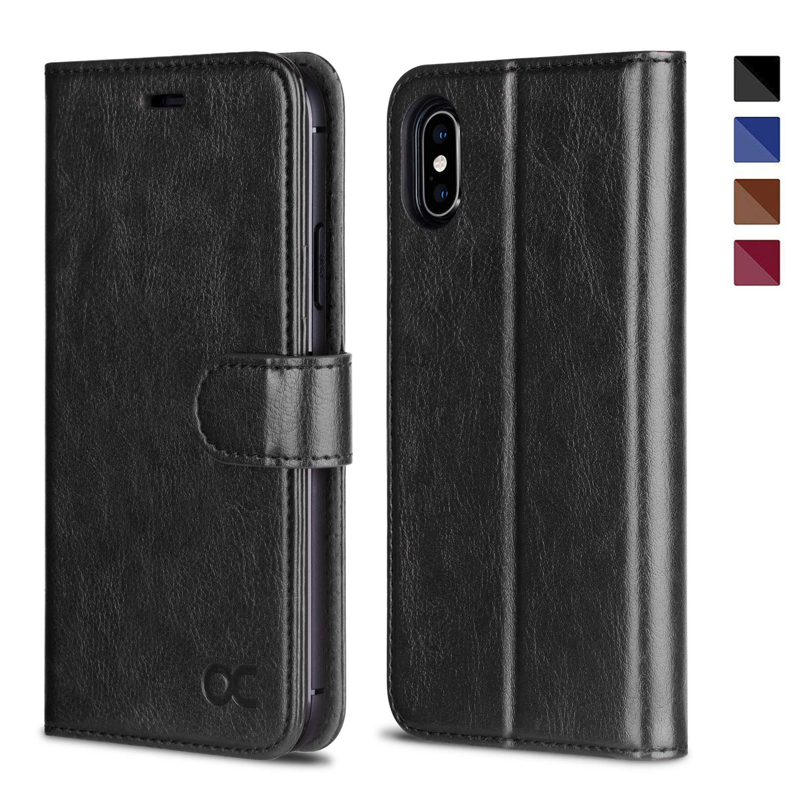 OCASE for iPhone X/XS Case, PU Leather Wallet, Magnetic Flip Folio Cover with Card Holders, Shockproof TPU, and Kickstand for 5.8 Inch iPhone 10, Black