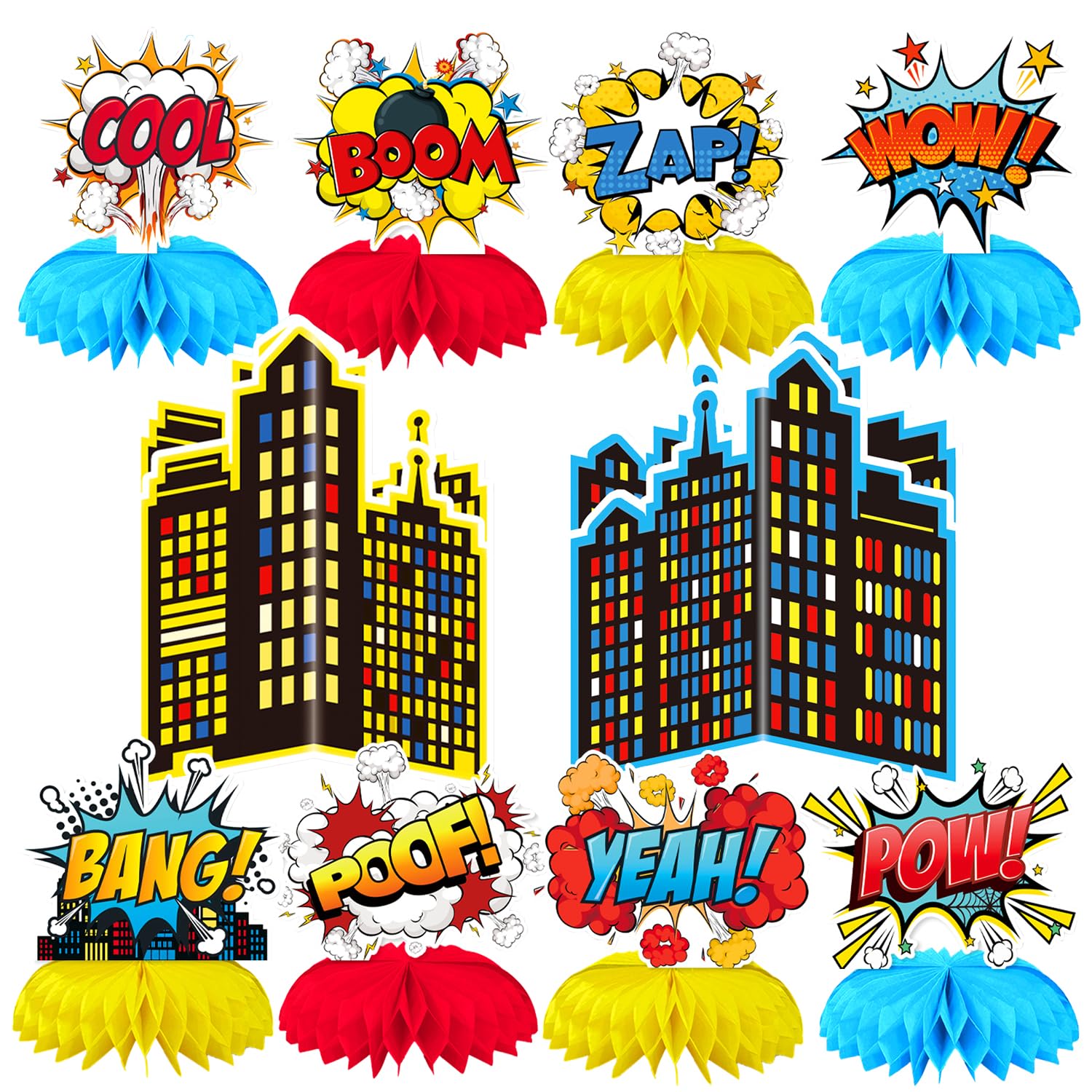 Oiuyamn 10 Pieces Hero Party Decoration, Hero Honeycomb Centerpieces 3D Table Topper Standing Decorations, Hero-Theme Party Supplies for Birthday Shower Decorations
