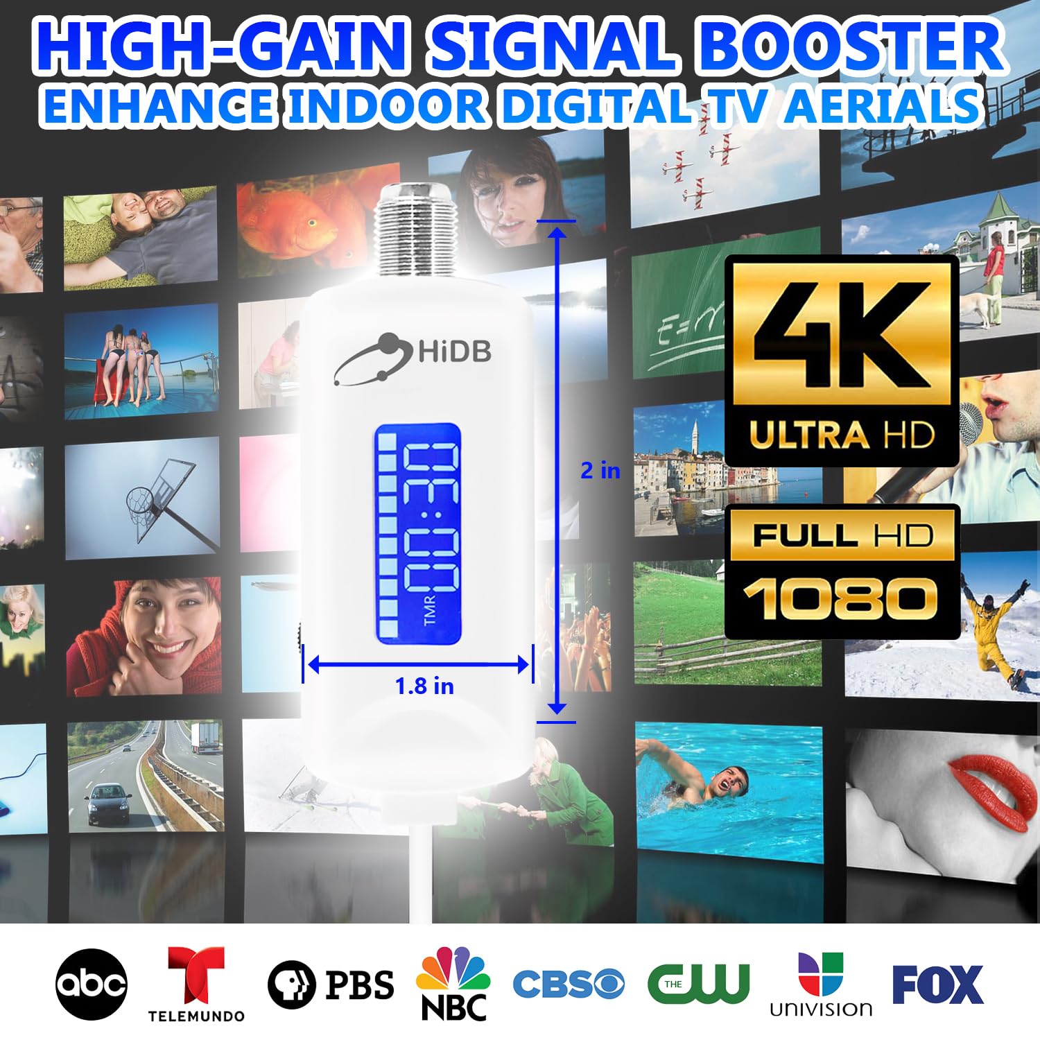 TV Antenna Amplifier Signal Booster, 25dBi High Gain Amplifier for 4K/1080p TVs, Low Noise, Adjustable Gain & Timer, USB Powered, Digital Signal Amplifier Boosts Weak Signals, Works with Smart TVs