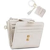 Sunpour Small Wristlet Wallets for Women Keychain Wristlet Wallet RFID Blocking Key Chain Wallet With Zipper Coin Pocket,2 Id Window (Beige)
