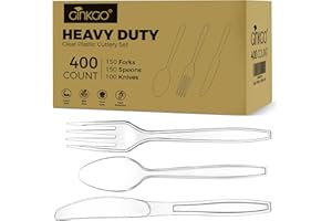 400 Count Clear Plastic Cutlery, Disposable Utensils Set - 150 Forks, 150 Spoons and 100 Knives, Heavy Duty Plastic Silverwar