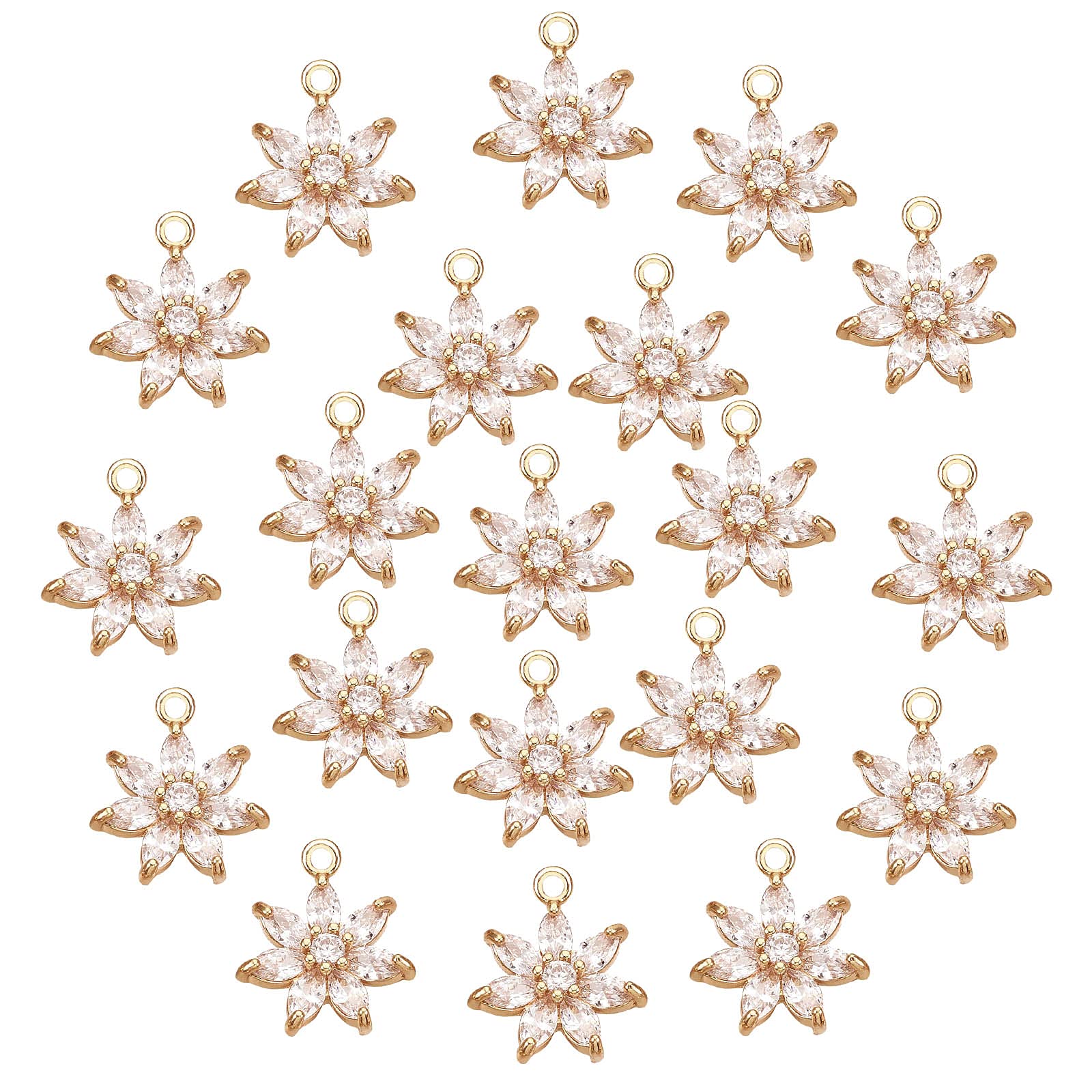 NBEADS 20 Pcs Flower Cubic Zirconia Pendant Charms, Light Gold Daisy Charms Micro Pave Clear CZ Brass Pendant for Jewelry Making