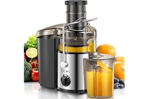 QCen Juicer Machine, 500W Centrifugal Juicer Extractor with 3” Wide Mouth Feed Chute for Fruits & Vegetables, Easy to Clean, Stainless Steel, BPA-Free